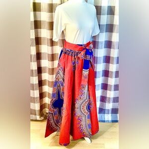 From Grenada - Vibrant Red Patterned Maxi Skirt